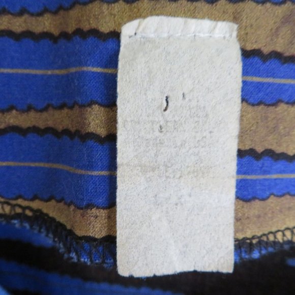 Vintage 70s Mod Coat Jacket L Blue Gold Mid Length Buttons Shoulder Pads Boho - Picture 10 of 15